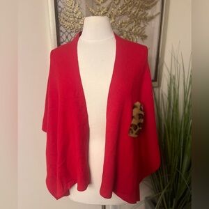 Red Women's Sweater with Leopard Accent